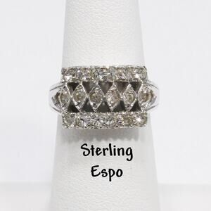 Esposito Sterling Silver Rhinestone Ring Size 5.25 Vintage 1950s Jewelry
